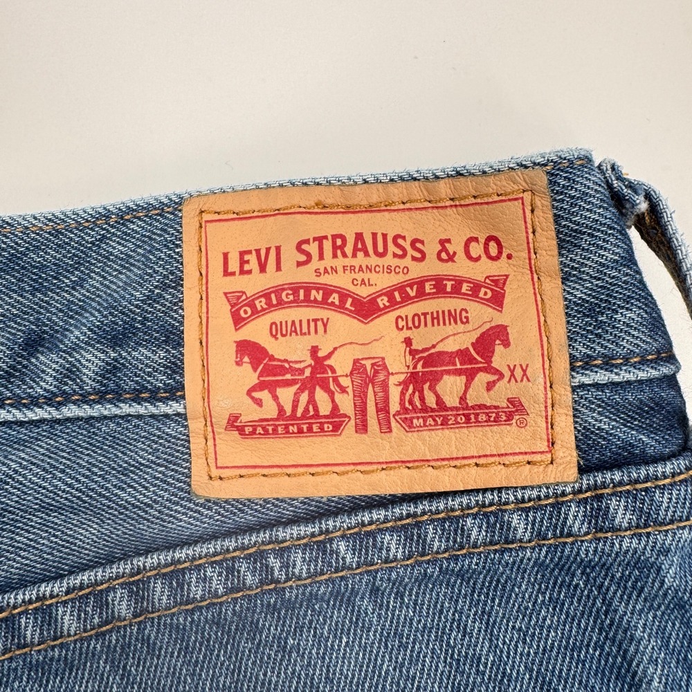 Levis 544 Straight Distressed Medium Wash Denim Jeans Raw Hem Size 27 Sample Tag - Picture 15 of 16